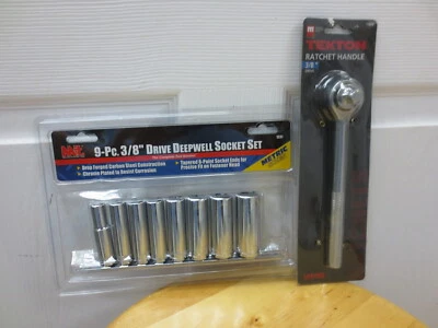 MICHIGAN INDUSTRIAL TOOLS TEKTON 1231 3/8-Inch Drive Deepwell Socket Set, Metric, 9-Piece + Bonus Ratchet