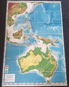 Australia Philippines Goode Physical Map Rand McNally Folding School Wall Map - Picture 1 of 7