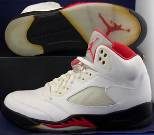 2013 Nike Air Jordan 5 V Retro White Fire Red Black SZ 9.5 ( 136027-100 ) - Picture 1 of 9