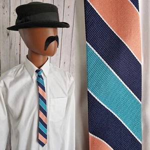 Kids Clip On Tie in Blue and Pink Diagonal Stripe Polyester AH10 - Picture 1 of 6