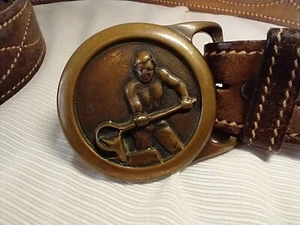 1978 Tech Ether Guild Brass Belt Buckle Foundry Products w/Hereford 40" Belt - Picture 1 of 12