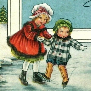 c1910 Learning Teaching to ICE SKATE Pond Whitney Lovely Christmas Postcard 5289 - Picture 1 of 3