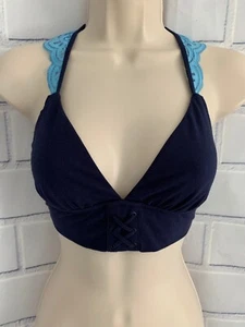 Aerie Size Medium Bralette Blue Lace-Up Front Lace Racerback Unpadded Stretch - Picture 1 of 12