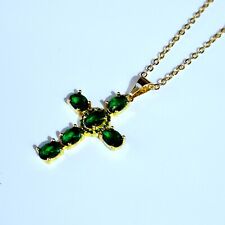 Green Emerald Colour Crystal Gemstone Gold Plated Cross