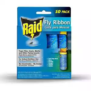 Pack Of 10 Fly Ribbon Insect Trap Sticky Glue Catcher Strip Traps Kitchen Food, - Picture 1 of 5