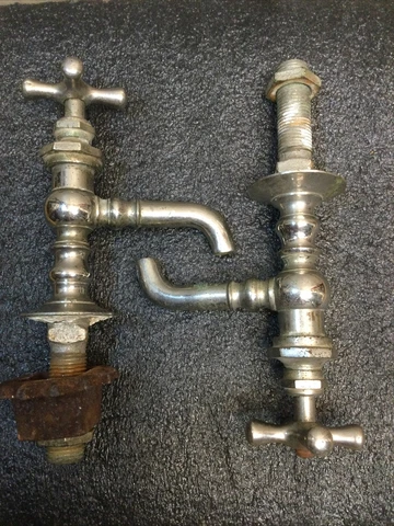 Antique Pair Nickel Plated Brass Faucets for Vintage Sink Cover