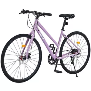 7 Speed Hybrid Bike Disc Brake 700C Road Bike for Men Women City Bicycle-Purple - Picture 1 of 8