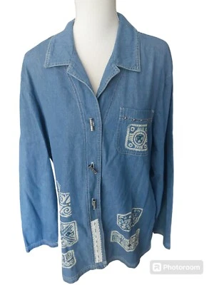 Nina Piccalino Size 14 Denim Jacket With Toggle Buttons & Beading - Image 1 of 4