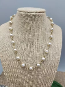 Bonito Collar Firmado Sarah Covenrty Tono Dorado 16" Gargantilla Imitación Perlas Enjauladas - Imagen 1 de 6