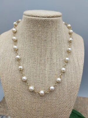 Nice Signed Sarah Covenrty Gold Tone Necklace 16" Choker Faux Caged Pearls - Image 1 of 4