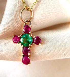 Colgante de piedras preciosas tsavorita rubí dije colgante cruz colgante colgante de plata 925 - Imagen 1 de 4