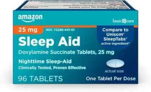 Amazon Basic Care Compresse Aiuto al Sonno Notturno per Adulti, Doxylamine Succinato 2 - Foto 1 di 5