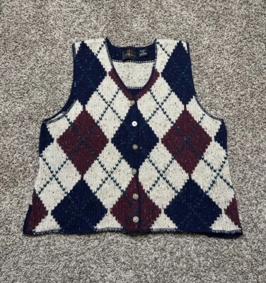 Винтажный Jenny Buchan свитер жилет M кнопки скандинавский бриллиант узор акрил - Изображение 1 из 4