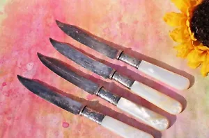 Vtg Mother of Pearl Handle Fruit Knives 6", Lot of 4 SS Cuffs Benj. Allen & Co - Picture 1 of 7