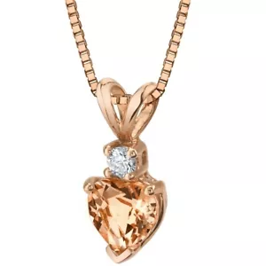14 Karat Roségold Herzform 0,75 Karat Morganit Diamant Anhänger, 18 Zoll - Bild 1 von 4