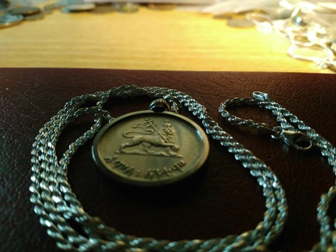 Silver Hailé Selassié Lion of Judah Pendant 28" Italian Silver Rope Chain- 28mm Cover