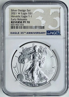 2021-W Reverse Proof $1 Type 1 American Silver Eagle NGC PR70 Early Releases - Image 1 of 2