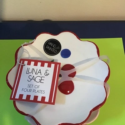 Набор керамических вишневых тарелок с ручной росписью Luna & Sage  - Изображение 1 из 4