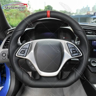 Full Leather Heated Steering Wheel Red Line For 2014-2019 Chevrolet Corvette C7 Foto 1 de 4