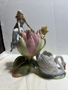 Figura Bisque Art Nouveau Posy Dama Lirio de Agua y Cisne Alemania - Imagen 1 de 6