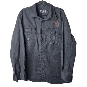 Eight Eight Mens Black Long Sleeve Button Up Shirt with Patches 2XL - Picture 1 of 9