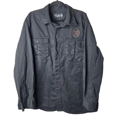 Eight Eight Mens Black Long Sleeve Button Up Shirt with Patches 2XL - Image 1 of 4