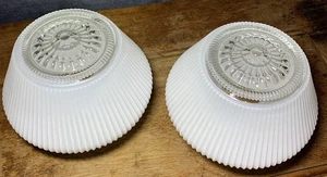 PAIR Of 1940’s Art Deco Ribbed Ceiling Pendant Light Shades 3 1/8” Fitter - Picture 1 of 14