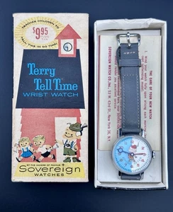 RARE Working Vintage 50s Swiss "Terry Tell Time" Sovereign Watch Original Box K1 - Picture 1 of 12