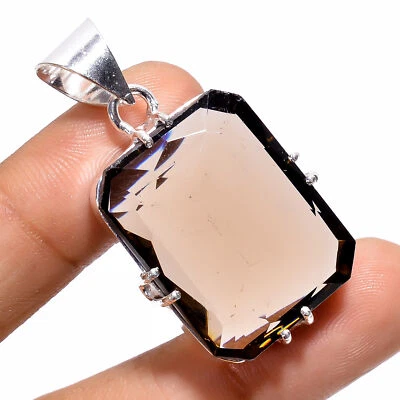 Smoky Quartz Gemstone 925 Silver Handmade Pendant 1.6" ARP-2926 - Image 1 of 3