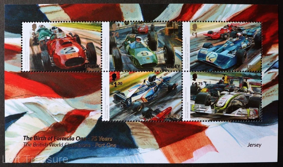 Jersey Stamps: "F1 British World Champions" Part 1 MNH 5v Souvenir Sheet 2021 - Image 1 of 1