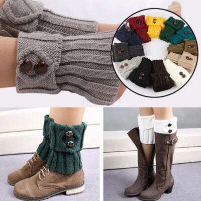 Women Winter Ankle Leg Warmers Elastic Button Crochet Knitted Boot Cuffs Socks - image 1 of 4
