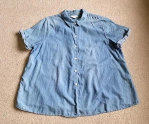 Womens Top-J. JILL DENIM-blue chambray 100% cotton button-up shirt ss-PL - Picture 1 of 4