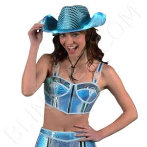 SOMBRERO DE VAQUERO AZUL TURQUESA ILUMINADO - ¡DIVERSIÓN COUNTRY LED SOMBRERO DE VAQUERO! - Imagen 1 de 9