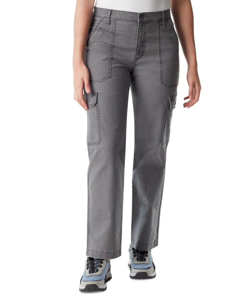 Bass Outdoor Women High-Rise Canvas Cargo Pants Forged Iron Size 8