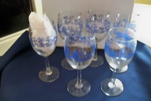 8 ENGLISH IRONSTONE Blue Willow Wine Glasses - Picture 1 of 6