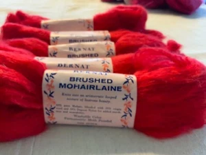 BERNAT BRUSHED MOHAIRLAINE Lot of 6 One Ounce Skeins Scarlet Made In USA - Picture 1 of 4