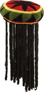 1 x Adult Jamaican Hat with Hair Caribbean Rasta Beanie Hat Fancy Dress Headwear - Picture 1 of 1