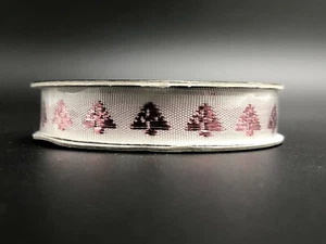 NEW The Ribbon Boutique Ivory and Pink Gold Pine Tree Ribbon 3/8" x 4yds - Picture 1 of 2