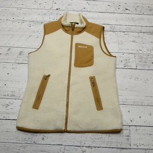 Marmot Wiley Sherpa Vest Womens Medium Cream Brown PolarTec Fleece Zip Pockets - Picture 1 of 6