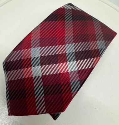 Corbata Nick Cannon para hombre 100 % seda clásica roja a cuadros plateada a rayas 63x2,75 Foto 1 de 4