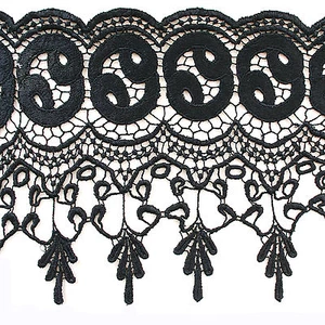 3",4", 4.5",4.75",5", 5.75",5 1/8", 6",7.5" Embroidered Black Venice Lace Trim - Picture 1 of 12