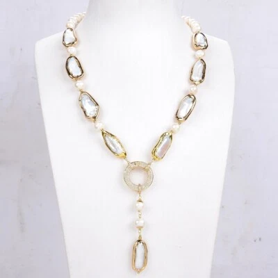 Collar de perlas redondas rectangulares de perlas Biwa blancas cultivadas de agua dulce 18,5" Foto 1 de 4