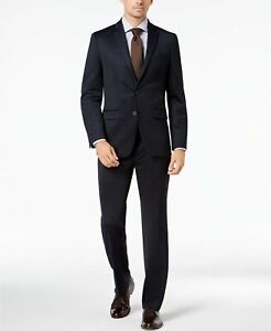 Van Heusen Flex Men's Suit 44L / 37 x 33 Navy Blue Slim-Fit