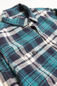 Vintage Hippy Fringe Flannel Shirt American Eagle Blue Medium 4287 - Picture 1 of 3