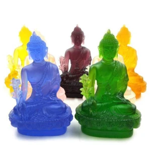 Tibetan Buddhism Statue Medicine Buddha Liuli Colored glaze Crafts Green 5"Tibet - Picture 1 of 3
