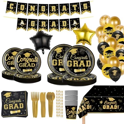 Gold and Black Themed 2025 Graduation Decorations Set 152PCS - Image 1 of 4