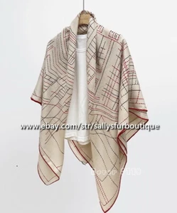 Sallys 80% Cashmere & 20% Silk Wrap Scarf House Stripes Print Square Shawl 53" - Picture 1 of 30