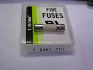 5 Littelfuse 216.063 .063A 250V Miniatur schnellwirkende Keramik 5 x 20 mm Sicherungen - Bild 1 von 1