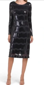 NEW NANETTE LEPORE DARK NAVY BLUE WAVY STRIPE SEQUIN MINI DRESS SIZE 8 - Picture 1 of 11