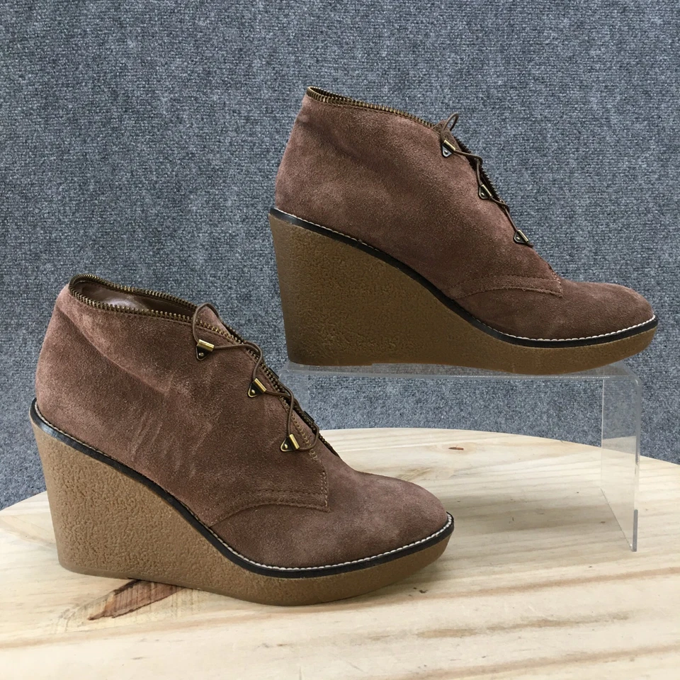 Fergie Boots Womens 7.5 M Ophelia Casual Wedge Ankle Bootie Brown Suede Slip On - Image 1 of 4